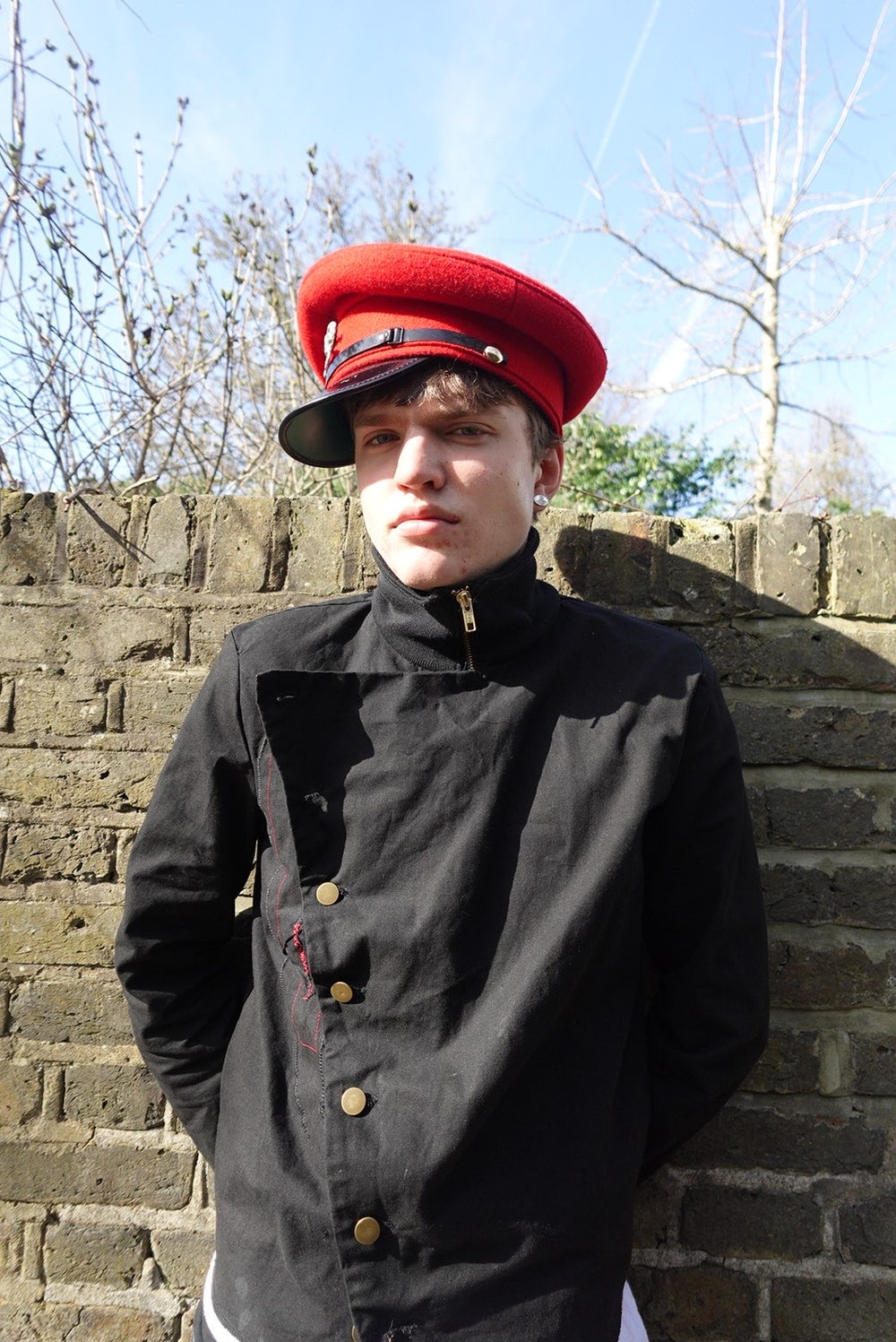 Model wearing Maxim Guirey wounded fencing jacket