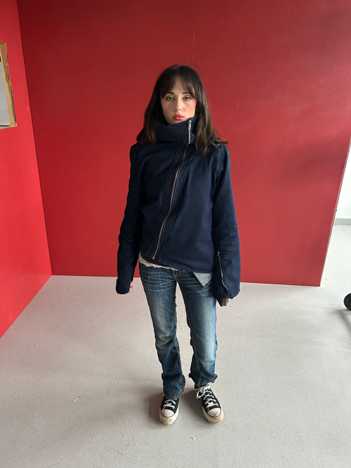Asymmetrical funnel neck zip jacket (made to order)